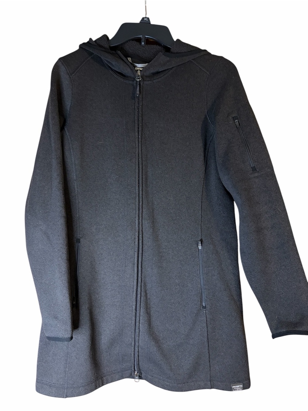 L.L.Bean Women’s Black Hooded Full Zip Sweater Fleece Jacket Long Coat